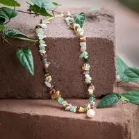 Gold-accented agate and cultured pearl beaded pendant necklace, 'Coral Beauty' - Gold-Accented Agate Cultured Pearl Beaded Pendant Necklace