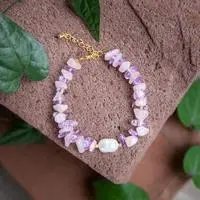 Gold-accented multi-gemstone beaded pendant bracelet, 'Galaxy Margarita' - Gold-Accented Rose Quartz Amethyst Cultured Pearl Bracelet