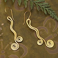 Gold-plated dangle earrings, 'Wealthy Rivers' - Artisan-Made 18k Gold-Plated Statement Swirl Dangle Earrings