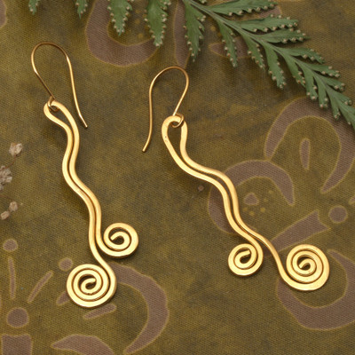 Gold-plated dangle earrings, 'Wealthy Rivers' - Artisan-Made 18k Gold-Plated Statement Swirl Dangle Earrings