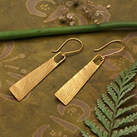 Gold-plated dangle earrings, 'Rain of Radiance' - Modern Textured 18k Gold-Plated Dangle Earrings from Bali