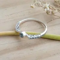 Blue topaz solitaire ring, 'Princess Tiara' - Minimalist Modern Blue Topaz Sterling Silver Solitaire Ring