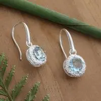 Blue topaz dangle earrings, 'Shining Sky' - Sterling Silver Dangle Earrings with 5-Carat Blue Topaz Gems