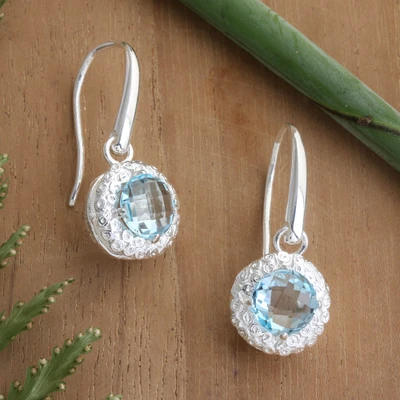 Blue topaz dangle earrings, 'Shining Sky' - Sterling Silver Dangle Earrings with 5-Carat Blue Topaz Gems