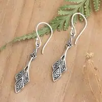 Sterling silver dangle earrings, 'Elite Lotus' - Folk Art-Inspired Lotus Sterling Silver Dangle Earrings