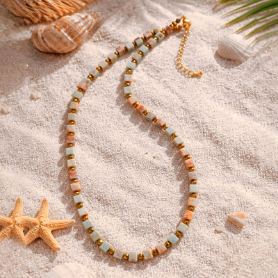 Gold-accented jasper beaded strand necklace, 'Magical Galaxy' - 18k Gold-Accented Strand Necklace with Cubic Jasper Stones