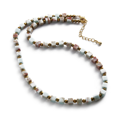 Gold-accented jasper beaded strand necklace, 'Magical Galaxy' - 18k Gold-Accented Strand Necklace with Cubic Jasper Stones