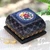 Batik wood jewelry box, 'Square Indigo Garden' - Blue Floral-Themed Batik Wood Jewelry Box Lined in Velvet (image 2) thumbail