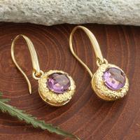 Gold-plated amethyst dangle earrings, 'Shining Glam' - Gold-Plated Dangle Earrings with 3.5-Carat Amethyst Stones