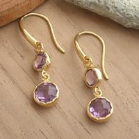 Gold-plated amethyst dangle earrings, 'Shimmering Glamour' - 18k Gold-Plated Dangle Earrings with 4.5-Carat Amethyst Gems
