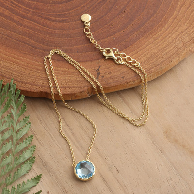 Gold-plated blue topaz pendant necklace, 'Azure Moon' - Gold-Plated Pendant Necklace with 2.5-Carat Blue Topaz Gem