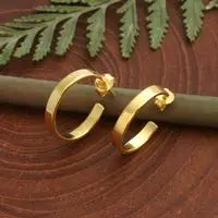 Gold-plated half-hoop earrings, 'Radiant Wheel of Earth' - Minimalist 18k Gold-Plated Silver Half-Hoop Earrings