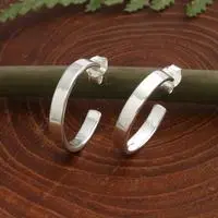 Sterling silver half-hoop earrings, 'Wheel of Earth' - Minimalist Silver Half-Hoop Earrings with Polished Finish