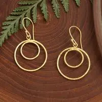 Gold-plated dangle earrings, 'Radiant Moonlight Magnetism' - Gold-Plated Silver Dangle Earrings with Double-Hoop Design