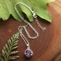 Amethyst pendant necklace, 'Anemone of the Ocean' - 3-Carat Amethyst Silver Anemone-Themed Pendant Necklace