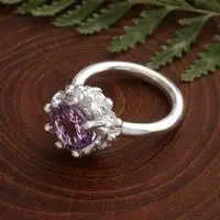 Amethyst cocktail ring, 'Anemone of the Ocean' - 3-Carat Amethyst Sterling Silver Anemone-Themed Ring