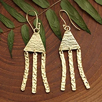 Gold-plated dangle earrings, 'Swaying Grace' - Textured Gold-Plated Brass Dangle Earrings with Swaying Bars