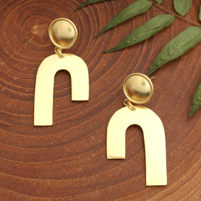 Gold-plated dangle earrings, 'Contemporary Radiance' - Modern Asymmetrical 18k Gold-Plated Brass Dangle Earrings