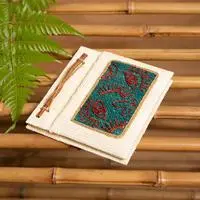 Natural fiber notebook, 'Eyes for Adventure' - Abstract-Patterned 50-Page Natural Fiber Notebook from Bali