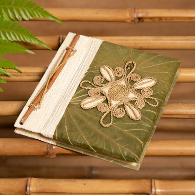 Natural fiber notebook, 'Leaf Labyrinth' - Star-Themed Eco-Friendly Natural Fiber Notebook from Bali