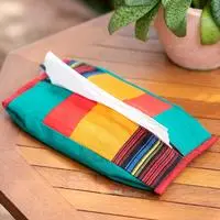 Cotton tissue pouch, 'Colorful Convenience' - Javanese Lurik Geometric Handwoven Cotton Tissue Pouch