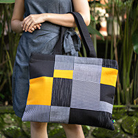 Cotton travel bag, 'Lurik Organization' - Javanese Lurik Hand-Woven Patchwork Cotton Travel Tote Bag