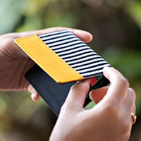 Cotton card wallet, 'Lurik Organization' - Cotton Card Wallet with Striped Javanese Lurik Pattern