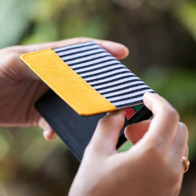 Cotton card wallet, 'Lurik Organization' - Cotton Card Wallet with Striped Javanese Lurik Pattern