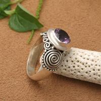 Amethyst cocktail ring, 'Purple Whirlpool' - Amethyst Silver Cocktail Ring with Whirlpool Patterns