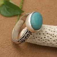 Amazonite cocktail ring, 'Ocean Luster' - Sterling Silver Cocktail Ring with Cabochon Amazonite Stone