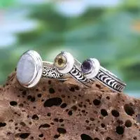 Gemstone cocktail rings, 'Lands of Fantasy' (set of 3) - Balinese-Inspired Three-Piece Gemstone Cocktail Ring Set