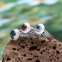 Gemstone cocktail rings, 'Lands of Rivers' (set of 3) - Set of 3 Folk Art Sterling Silver Gemstone Cocktail Rings