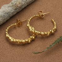 Gold-plated half-hoop earrings, 'Bubbling Orbs' - Gold-Plated Half-Hoop Earrings with Popcorn Bubble Orb Theme