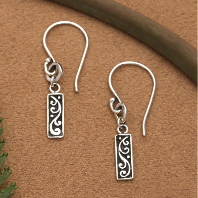 Sterling silver dangle earrings, 'Swirling Marvel' - Darkened Polished Silver Dangle Earrings with Swirl Design