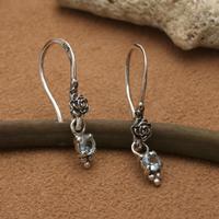 Blue topaz dangle earrings, 'Blooming Splendor' - Floral-Themed Silver Dangle Earrings with Blue Topaz Stones