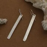 Sterling silver bar dangle earrings, 'Hammered Marvels' - Minimalist Hammered Sterling Silver Bar Dangle Earrings