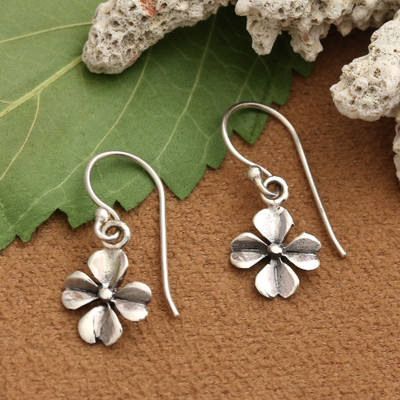 Sterling silver dangle earrings, 'Swaying Charming Clover' - Lucky Four-Leaf Clover-Themed Silver Dangle Earrings