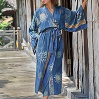 Women's batik robe, 'Midnight in Blue'