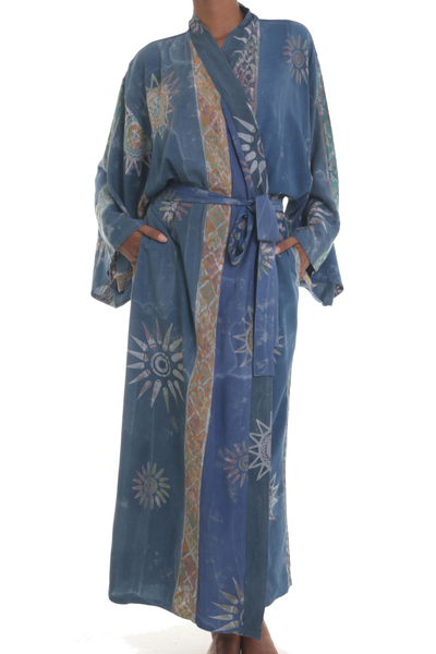 Handcrafted Blue Batik Sun Patterned One Size Fits All Robe