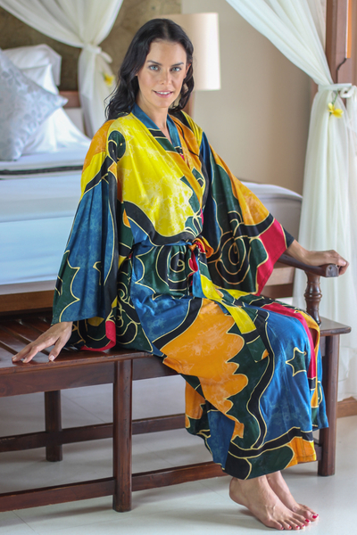 Womens batik robe, Paradise Peacock