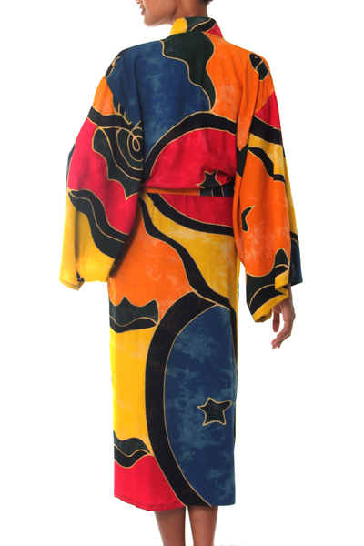 Women's batik robe, 'Paradise Peacock' - Women's Batik Patterned Robe