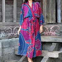 Featured review for Womens batik robe, Exotic Blue