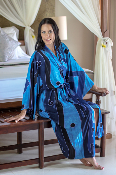 Women's batik robe, 'Tropical Sea' - Women's Unique Batik Robe from Indonesia