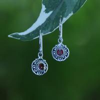 Garnet dangle earrings, 'Windmill of Passion' - Folk Art-Inspired Sterling Silver and Garnet Dangle Earrings