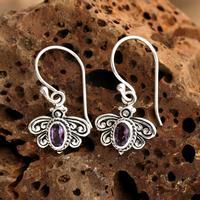 Amethyst dangle earrings, 'Fluttering Wisdom' - Dragonfly-Inspired Faceted Oval Amethyst Dangle Earrings