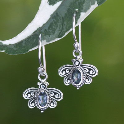 Amethyst dangle earrings, 'Fluttering Wisdom' - Dragonfly-Inspired Faceted Oval Amethyst Dangle Earrings