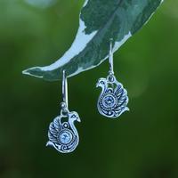 Blue topaz dangle earrings, 'Heavenly Lake' - Balinese-Made Swan-Shaped Faceted Blue Topaz Dangle Earrings
