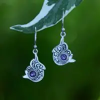 Amethyst dangle earrings, 'Tides of Wisdom' - Ocean-Inspired 1-Carat Faceted Amethyst Dangle Earrings