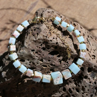 Gold-accented jasper beaded bracelet, 'Magical Geometry' - High-Polished 18k Gold-Accented Jasper Jewel Beaded Bracelet