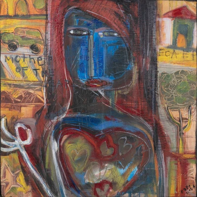 'Mother of the Earth' - Modern Acrylic Ink Pencil Painting of Woman as Mother Earth
